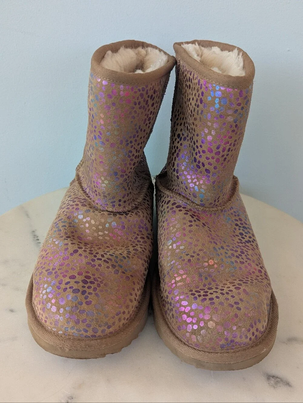 UGG Brown Suede Metallic Rainbow Dots Winter Boots